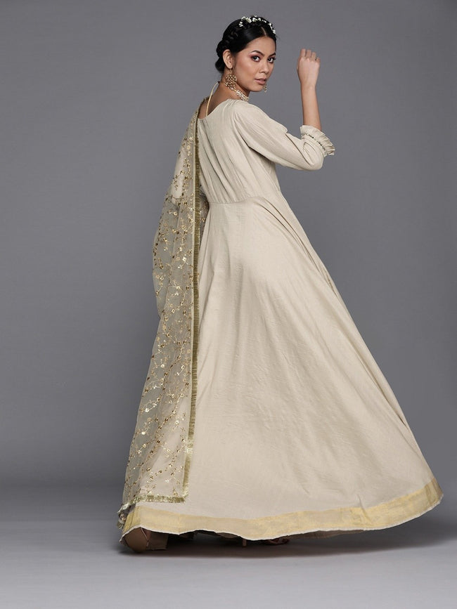 Buy Off White Silk Blend Solid Gown ...